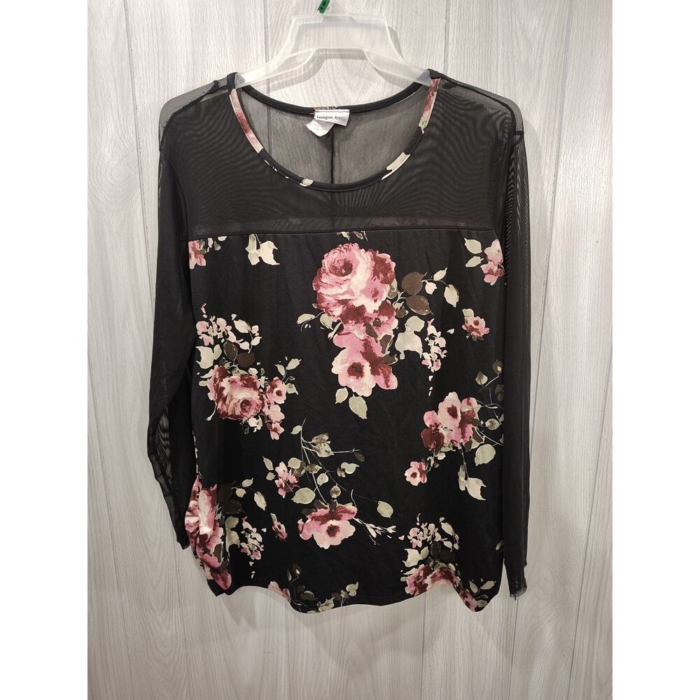 Women's Vintage Lexington Avenue Dark Floral Sheer Long Sleeve Top Plus Size 3X